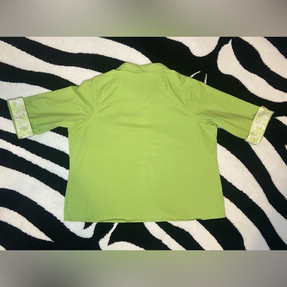 Denim & Co. Green Button Shacket Down Floral Accent Cottagecore 3/4 Sleeveā BB52 - Picture 4 of 8